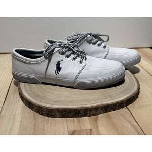 Polo Ralph Lauren Sz 10.5 D Faxon Low Mens White Athletic Leather Shoes Sneakers